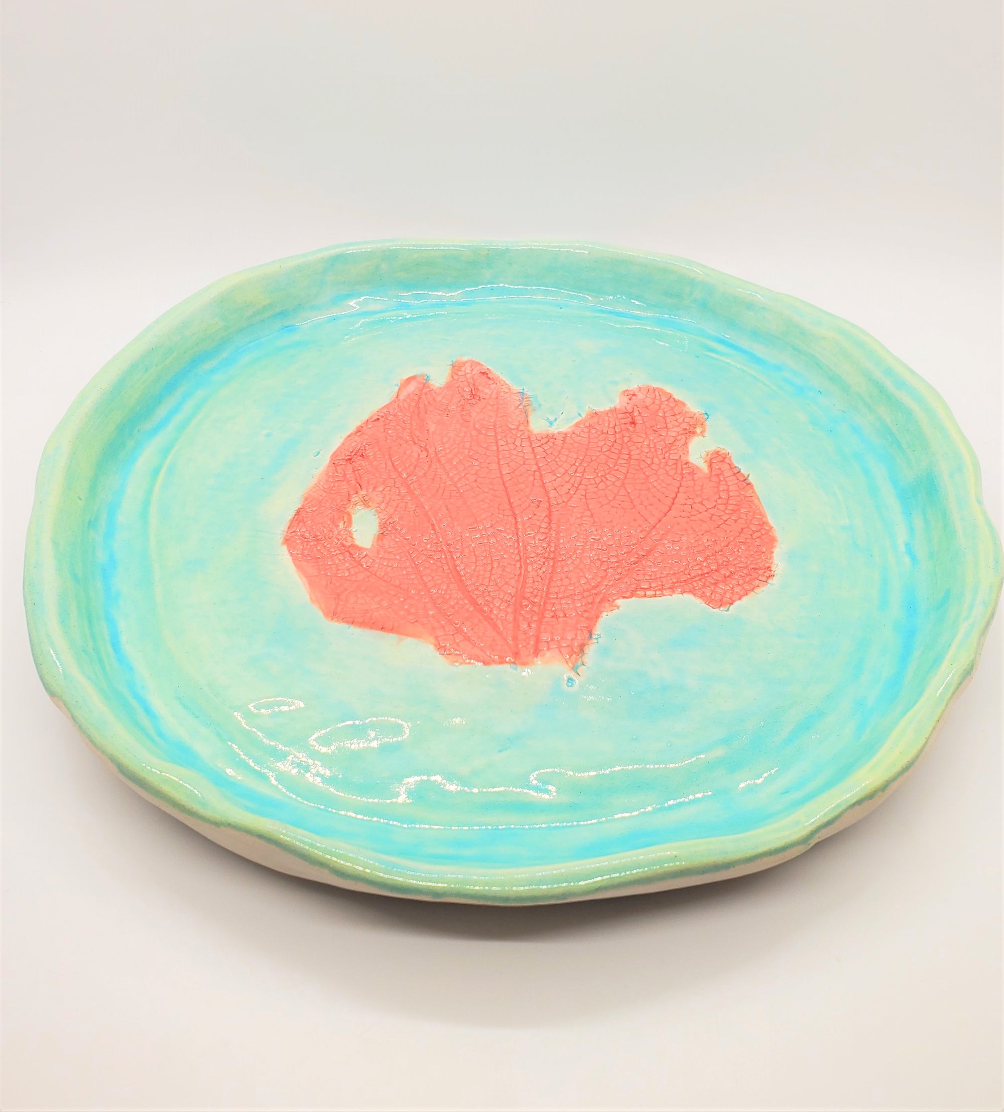 Handmade blue coral printed plate