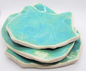 Set of 3 Handmade aquamarine plates